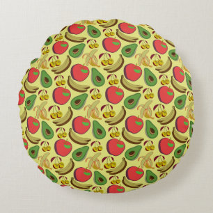 Almofada Redonda Padrão sem costura de fruta tropical colorida