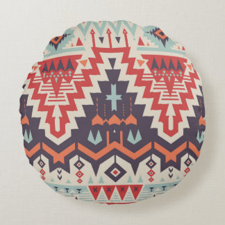 Almofada Redonda Padrão Tribal Invisível. Ética Geométrica