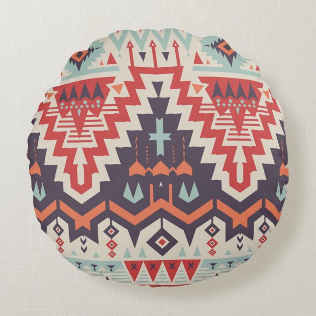 Almofada Redonda Padrão Tribal Invisível. Ética Geométrica (Frente)