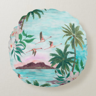 Almofada Redonda Padrão uniforme de pintura aquosa com hawaiano