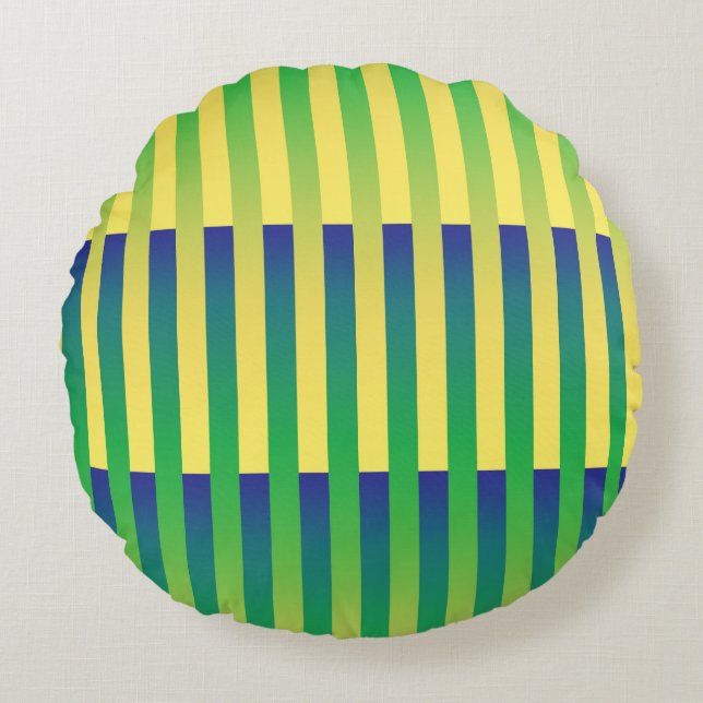 Almofada Redonda Padrão Verde Amarelo Azul Striped (Frente)