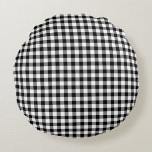 Almofada Redonda Padrão Verificado De Gingham Branco E Preto Clás