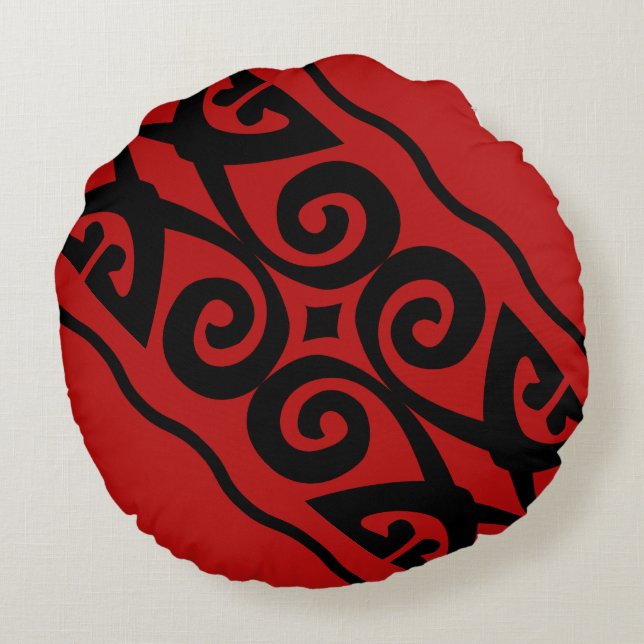 Almofada Redonda Padrão Vermelho E Preto Moderno (Verso)