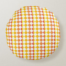 Almofada Redonda Padrão Xadrez Diamante Gradiente Laranja Amarelo V