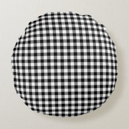 Almofada Redonda Padrão Xadrez Gingham Preto E Branco Rústico