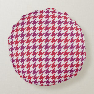 Almofada Redonda Padrão xadrez houndstooth retrô vermelho carmesim