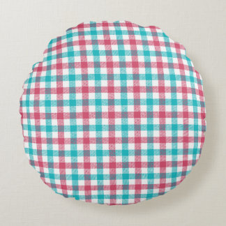 Almofada Redonda Padrão Xadrez Turquesa Rosa Preppy Sem Costura
