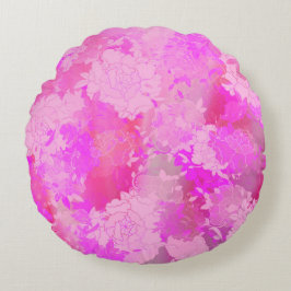 Almofada Redonda Padrões cor-de-rosa com flores japonesas