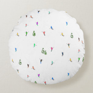 Almofada Redonda Padrões de esqui de esqui alpino no inverno