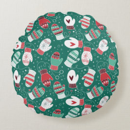 Almofada Redonda Padrões de Mittens de Natal Cozy no inverno