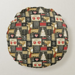 Almofada Redonda Padrões de renas de Natal bonitos