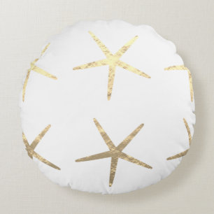 Almofada Redonda Padrões de Starfish Ouro Branco Dourado presentes