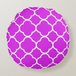 Almofada Redonda Padrões de Trevo Violeta Rosa Quente Roxo Branco