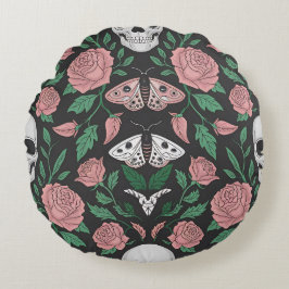 Almofada Redonda Padrões do Crânio e Floral Gótico com Mães
