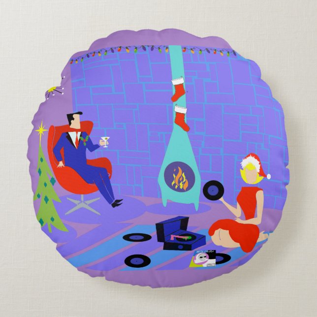 Almofada Redonda Página inicial retrô do Travesseiro redondo de fer (Frente)