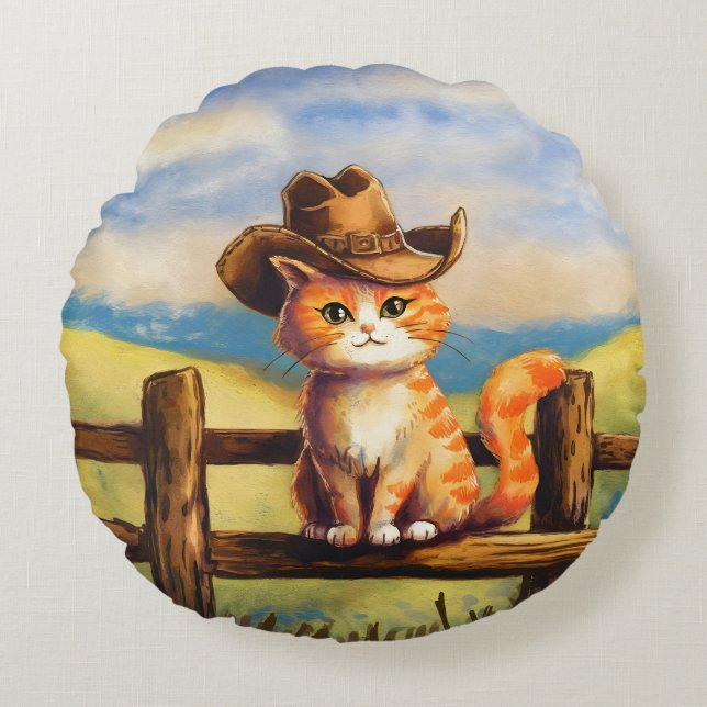 Almofada Redonda Pai Gato Pintado com Aquarela (Frente)