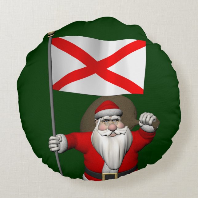 Almofada Redonda Pai Natal Com Bandeira Do Alabama (Verso)