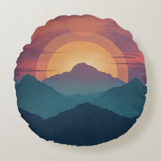 Almofada Redonda Painted Retro Mountain Sunset - Round Throw Pillow
