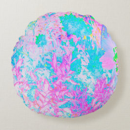 Almofada Redonda Paisagem Azul Aqua e Rosa Quente