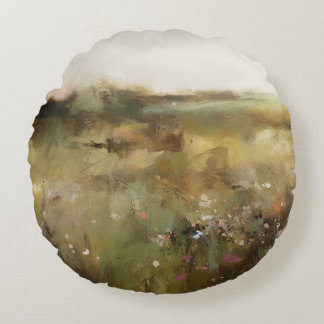 Almofada Redonda Paisagem de Abstrato de Prata Mudada Arte de Flor