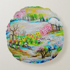 Almofada Redonda Paisagem de Aquarela 2