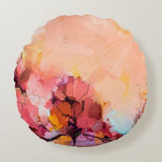 Almofada Redonda paisagem de pintura de óleo de abstrato. Pó azul c