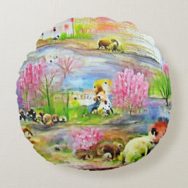 Almofada Redonda Paisagem em Aquarela 
