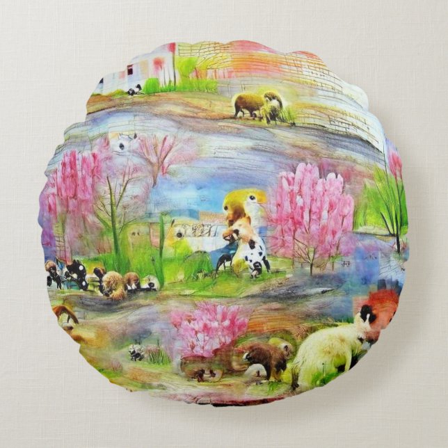 Almofada Redonda Paisagem em Aquarela  (Frente)