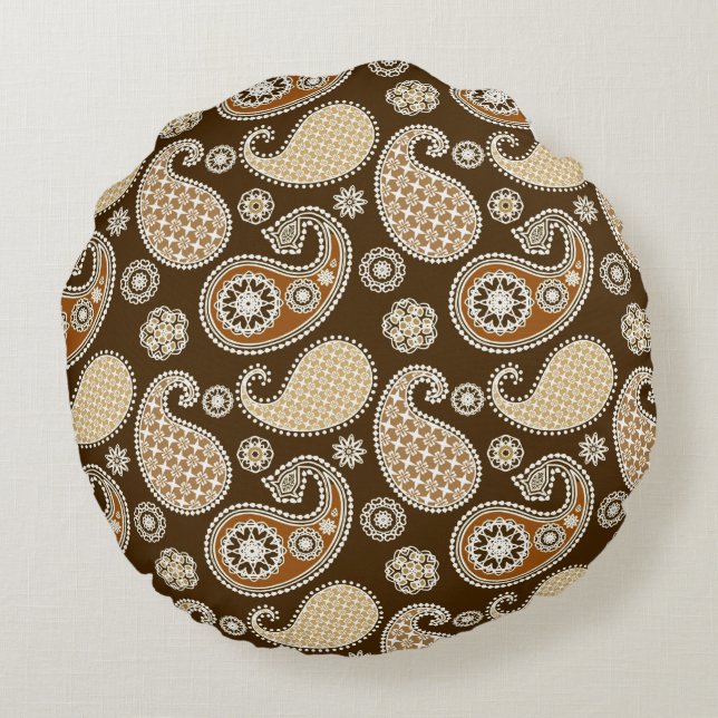 Almofada Redonda Paisley, Chocolate Brown e Tan (Verso)
