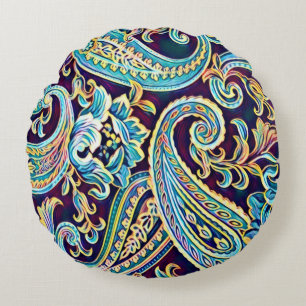Almofada Redonda Paisley do Dream Azul e Amarelo