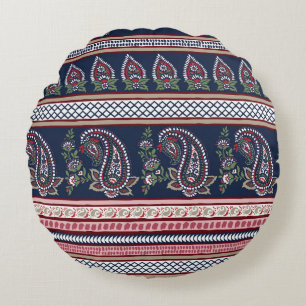 Almofada Redonda Paisley do Marinho Elegante: Design de Borda do Et