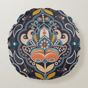 Almofada Redonda Paisley Floral: Padrão Indiano Escuro