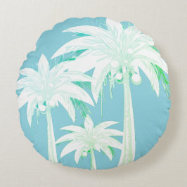 Almofada Redonda Palm Tree Aqua Blue Summer Green Tropical