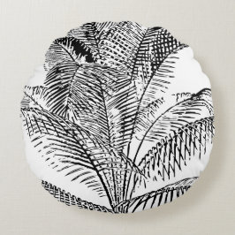 Almofada Redonda Palm Tree deixa Abstrato preto e branco