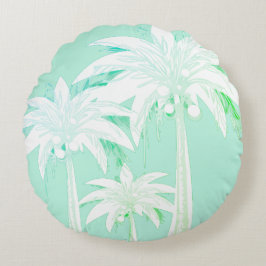 Almofada Redonda Palm Tree Seafoam Green White Beach House