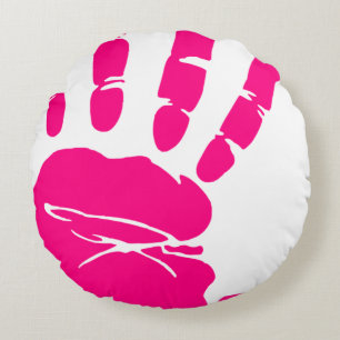 Almofada Redonda Palma de pintura rosa impressão mão