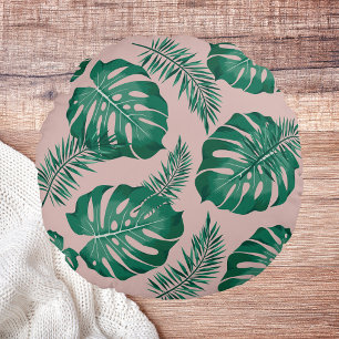 Almofada Redonda Palma Rosa Tropical e Verde deixa um padrão perfei