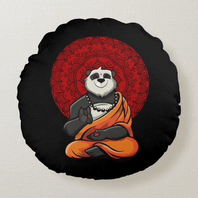 Almofada Redonda Panda Bear Zen Yoga Meditação Buda (Frente)