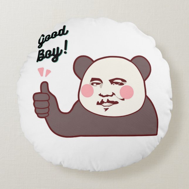 Almofada Redonda Panda de Polegar para Cima Meme Divertido (Frente)