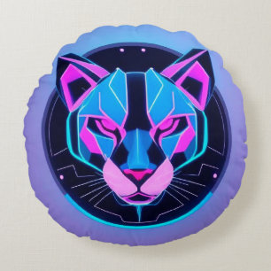 Almofada Redonda Pantera Neon Futurista em Arte Geométrica