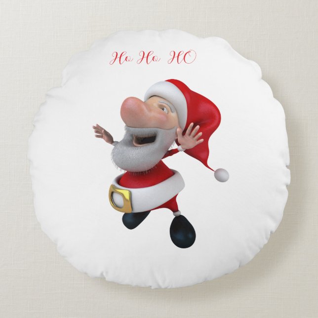 Almofada Redonda Papai Noel Alegre Ho Ho  (Frente)