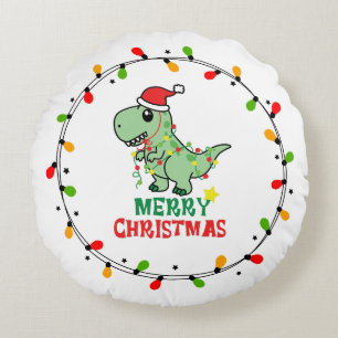 Almofada Redonda Papai Noel Bonito Dinossauro Feliz Natal