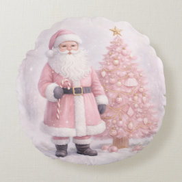 Almofada Redonda Papai Noel de Natal Rosa Pastel