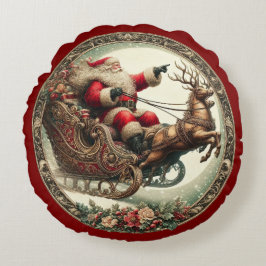 Almofada Redonda Papai Noel de trenó e rena