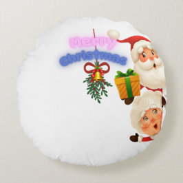 Almofada Redonda Papai Noel e Sra. Claus Fofo Feliz Natal Saudações