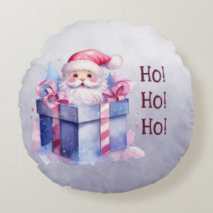 Almofada Redonda Papai Noel Em Uma Caixa De Presente! Ho! Ho!