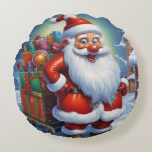 Almofada Redonda Papai Noel Feliz Natal Feliz Ano Novo