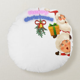 Almofada Redonda Papai Noel Fofo & Sra. Claus Boas Festas de Natal