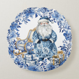 Almofada Redonda Papais noeis de Natal Floral Branco Chinoiserie