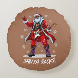 Almofada Redonda Papais noeis Rocks! Engraçado Papai Noel tocando v